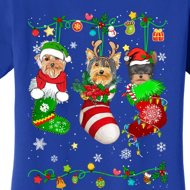 Cute Yorkshire Terrier Dog In Christmas Socks Pet Lover Gift Women's T-Shirt