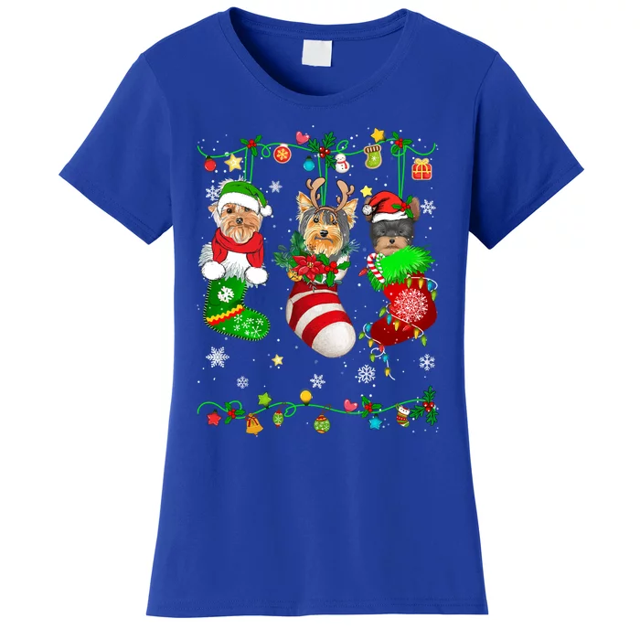 Cute Yorkshire Terrier Dog In Christmas Socks Pet Lover Gift Women's T-Shirt