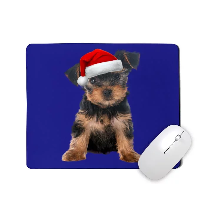 Cute Yorkshire Terrier Puppy Santa Hat Yorkie Christmas Gift Mousepad