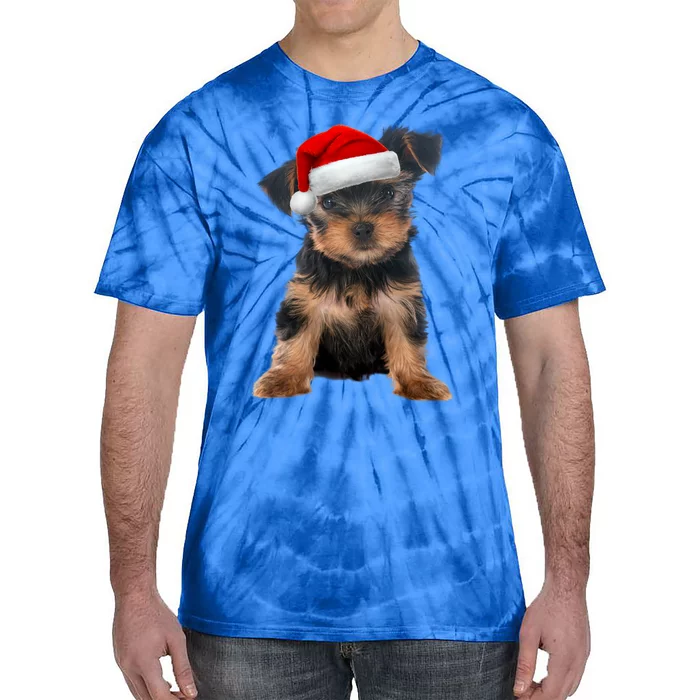 Cute Yorkshire Terrier Puppy Santa Hat Yorkie Christmas Gift Tie-Dye T-Shirt