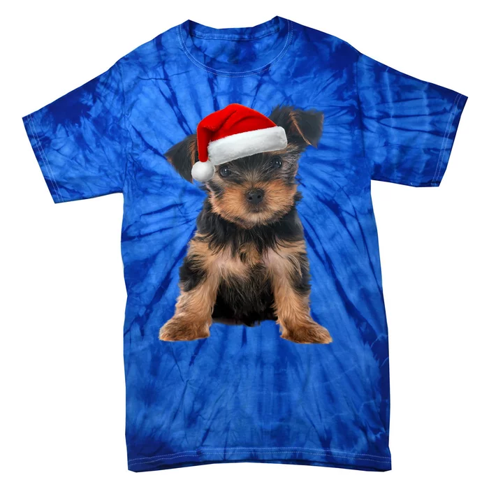 Cute Yorkshire Terrier Puppy Santa Hat Yorkie Christmas Gift Tie-Dye T-Shirt