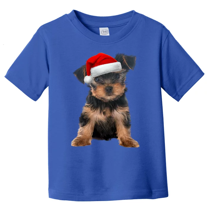 Cute Yorkshire Terrier Puppy Santa Hat Yorkie Christmas Gift Toddler T-Shirt