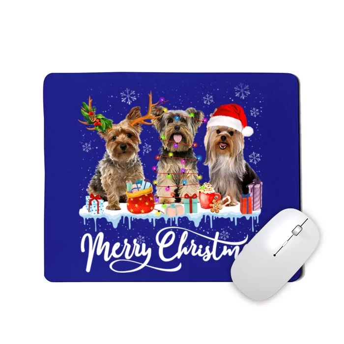 Christmas Yorkshire Terrier Santa Light Reindeer Dog In Snow Gift Mousepad