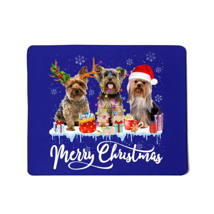 Christmas Yorkshire Terrier Santa Light Reindeer Dog In Snow Gift Mousepad