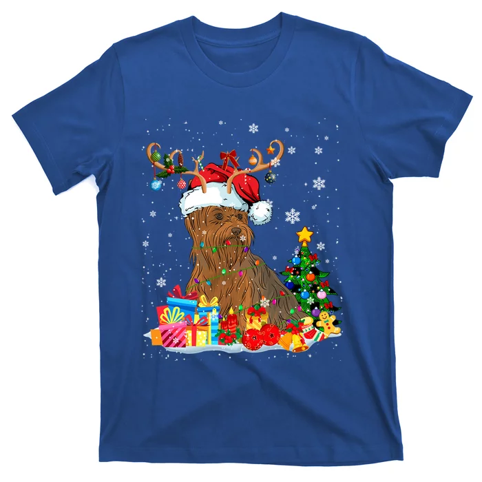 Christmas Yorkshire Terrier Xmas Lights Reindeer Santa Dog Gift T-Shirt