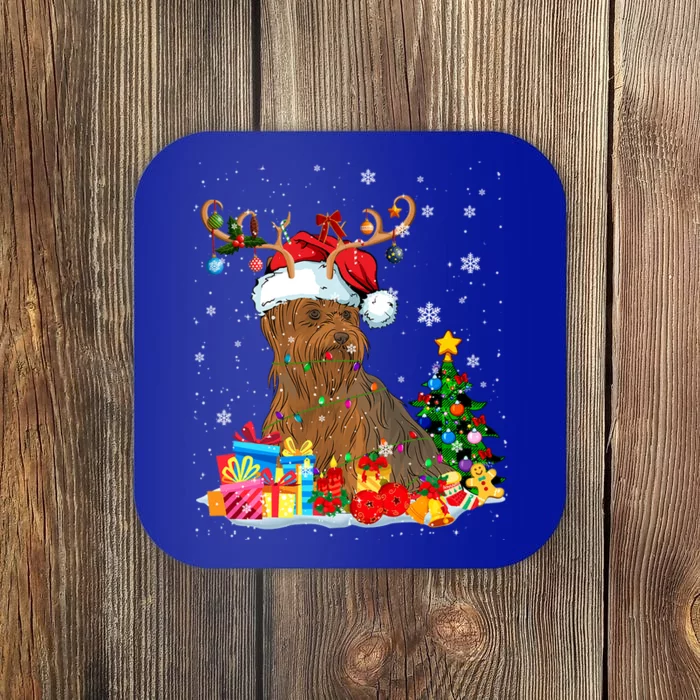 Christmas Yorkshire Terrier Xmas Lights Reindeer Santa Dog Gift Coaster