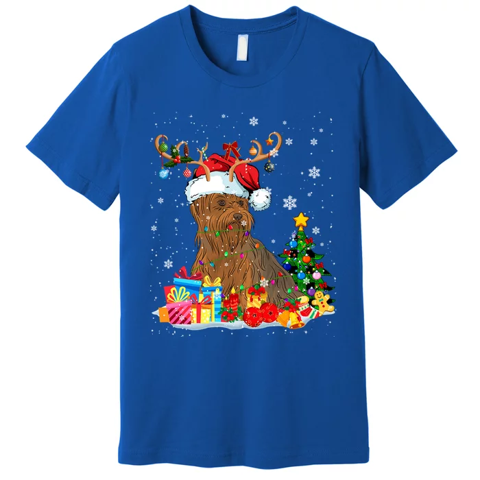 Christmas Yorkshire Terrier Xmas Lights Reindeer Santa Dog Gift Premium T-Shirt