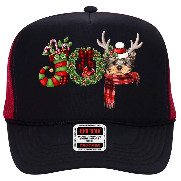 Christmas Yorkshire Terrier Joy Reindeer Xmas Funny Gift High Crown Mesh Trucker Hat