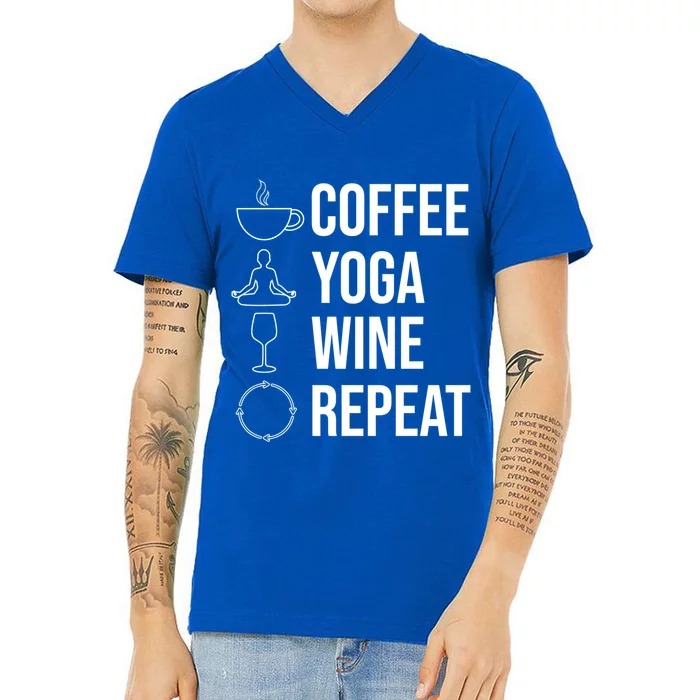 Coffee Yoga Wine Repeat Gift V-Neck T-Shirt