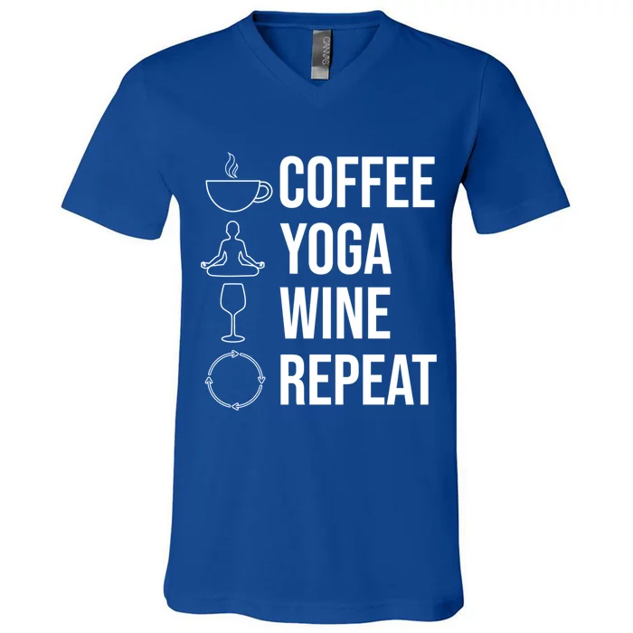 Coffee Yoga Wine Repeat Gift V-Neck T-Shirt