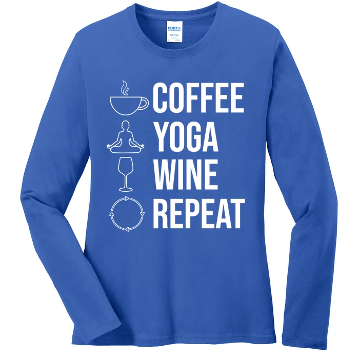 Coffee Yoga Wine Repeat Gift Ladies Long Sleeve Shirt