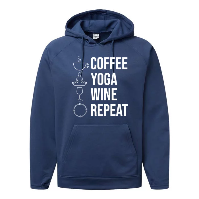 Coffee Yoga Wine Repeat Gift Performance Fleece Hoodie