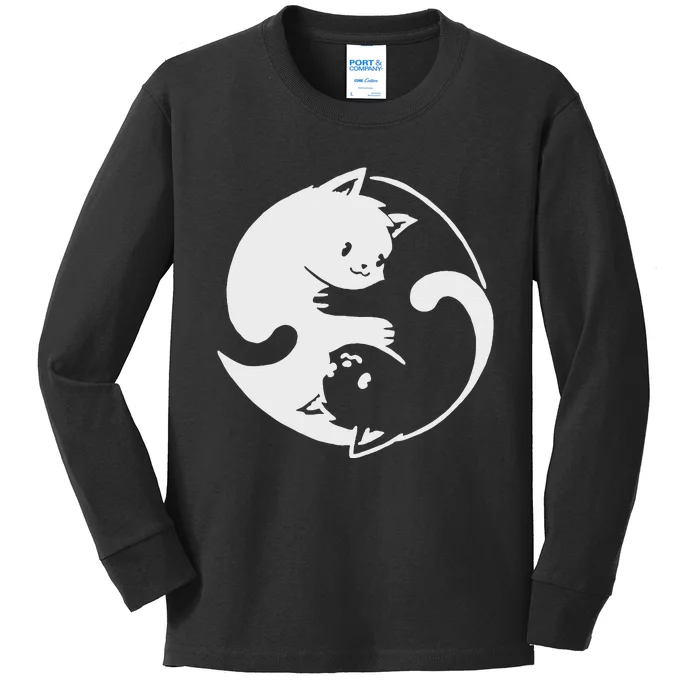 Chinese Yin Yang Cat Symbol funny animal Kids Long Sleeve Shirt