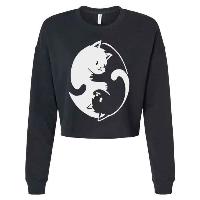 Chinese Yin Yang Cat Symbol Cropped Pullover Crew