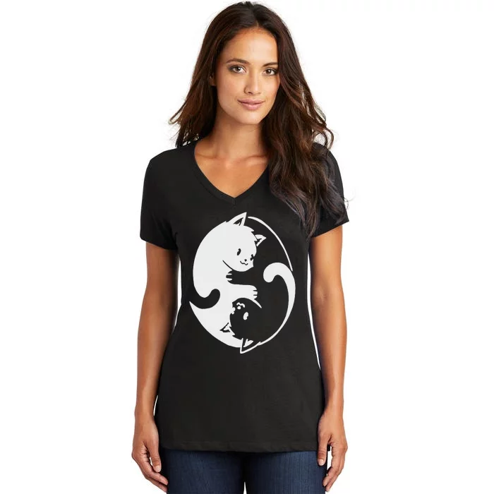 Chinese Yin Yang Cat Symbol Women's V-Neck T-Shirt