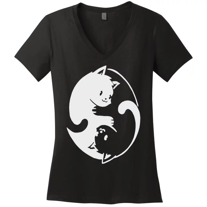 Chinese Yin Yang Cat Symbol Women's V-Neck T-Shirt