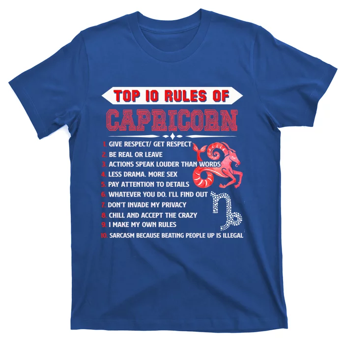 Capricorn Zodiac Birthday Top 10 Rules Of Capricorn Funny Cool Gift T-Shirt