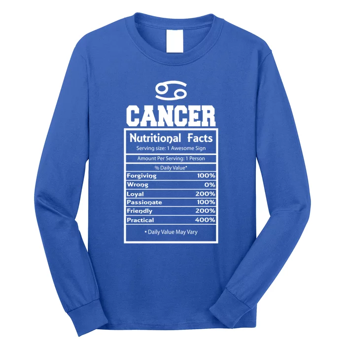 Cancer Zodiac Funny Nutritional Facts Astrology Cool Gift Long Sleeve Shirt