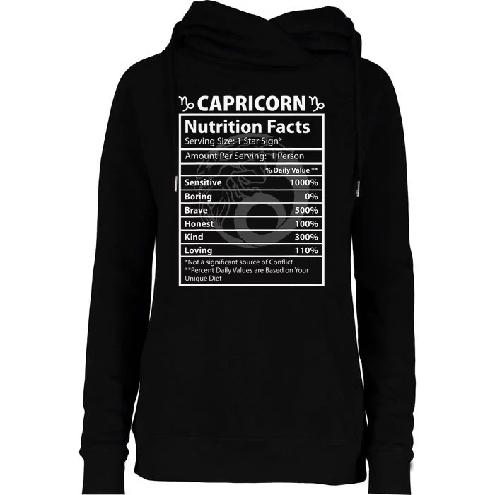 Capricorn Zodiac Funny Nutritional Facts Astrology Star Sign Womens Funnel Neck Pullover Hood