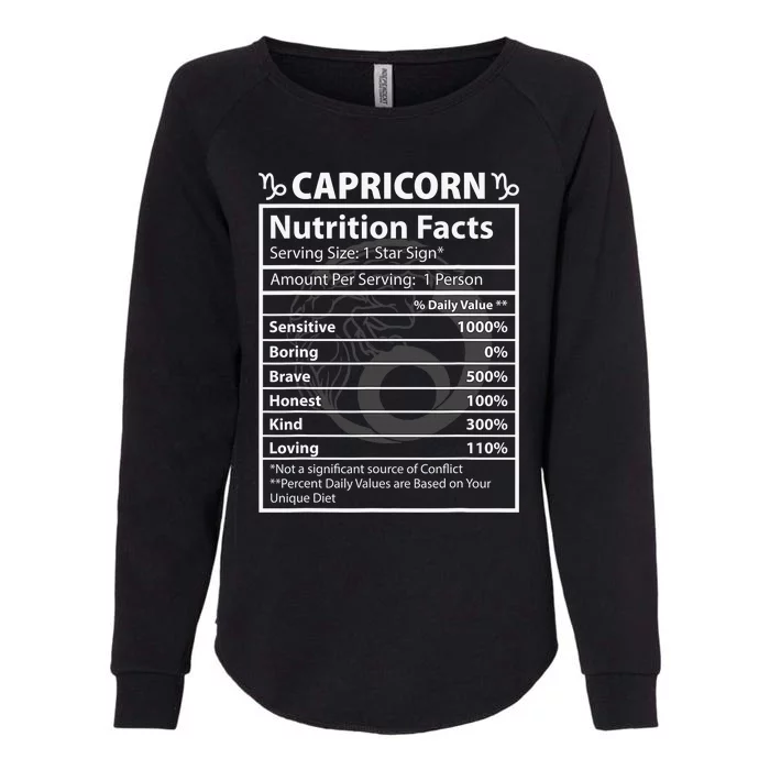 Capricorn Zodiac Funny Nutritional Facts Astrology Star Sign Womens California Wash Sweatshirt