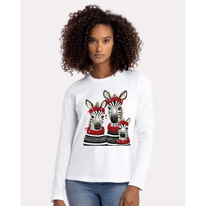 Christmas Zebra Family Matching Outfit Womens Cotton Relaxed Long Sleeve T-Shirt