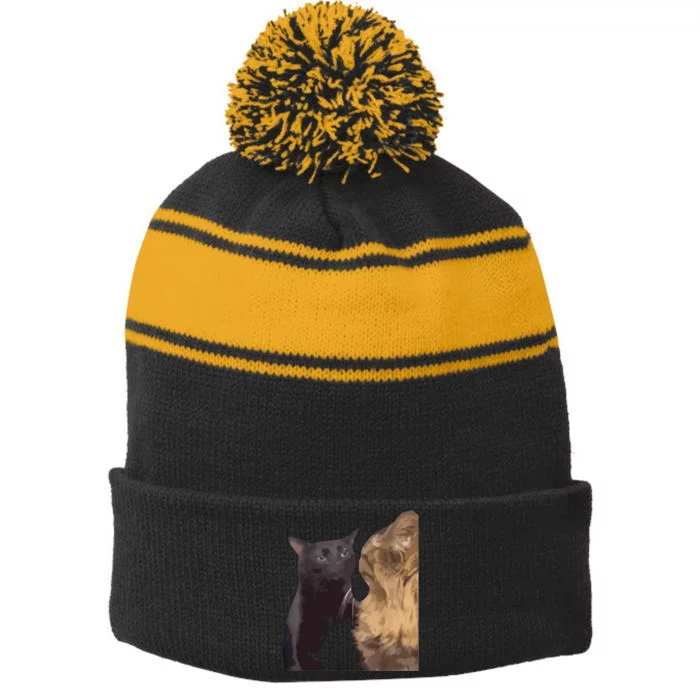 Cat Zoning Out Meme Popular Internet Meme Stripe Pom Pom Beanie