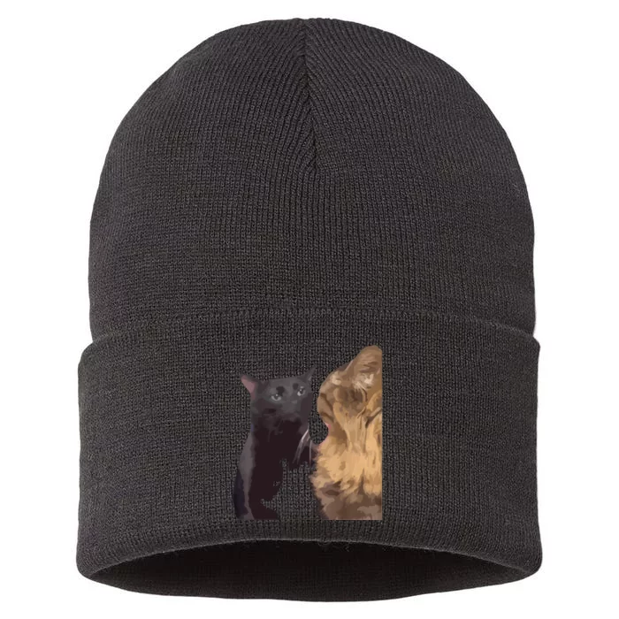 Cat Zoning Out Meme Popular Internet Meme Sustainable Knit Beanie