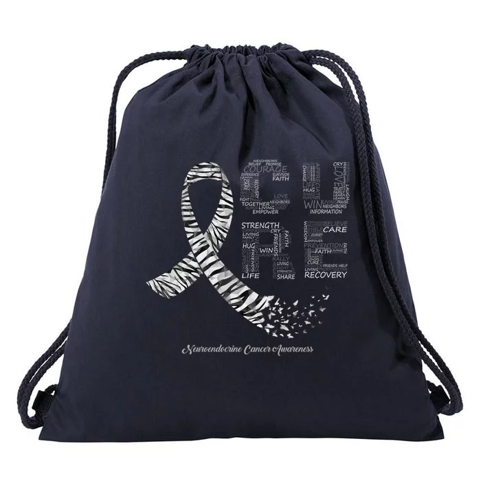 Cure Zebra Ribbon Neuroendocrine Cancer Awareness Funny Gift Drawstring Bag