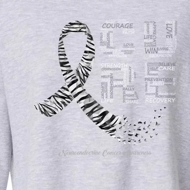 Cure Zebra Ribbon Neuroendocrine Cancer Awareness Funny Gift Cropped Pullover Crew