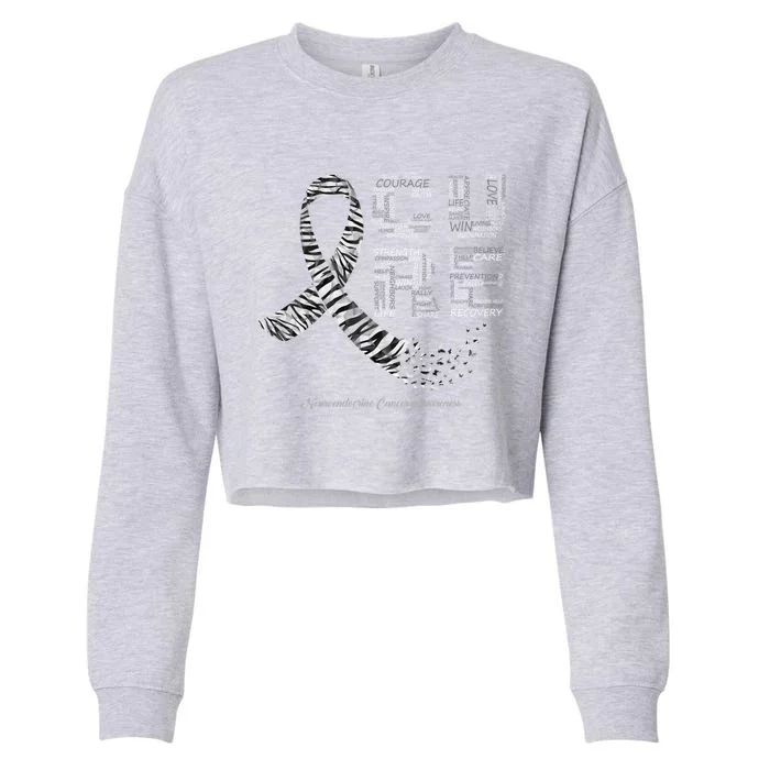 Cure Zebra Ribbon Neuroendocrine Cancer Awareness Funny Gift Cropped Pullover Crew