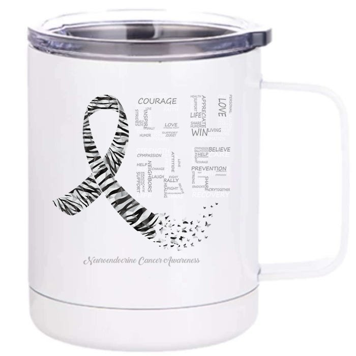 Cure Zebra Ribbon Neuroendocrine Cancer Awareness Funny Gift Front & Back 12oz Stainless Steel Tumbler Cup