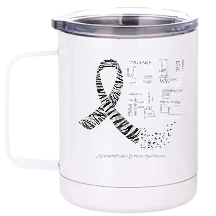 Cure Zebra Ribbon Neuroendocrine Cancer Awareness Funny Gift Front & Back 12oz Stainless Steel Tumbler Cup