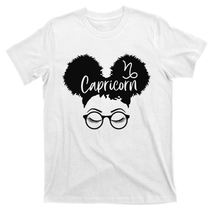 Capricorn Zodiac Sign Afro Puffs African Hair Buns Astrology T-Shirt