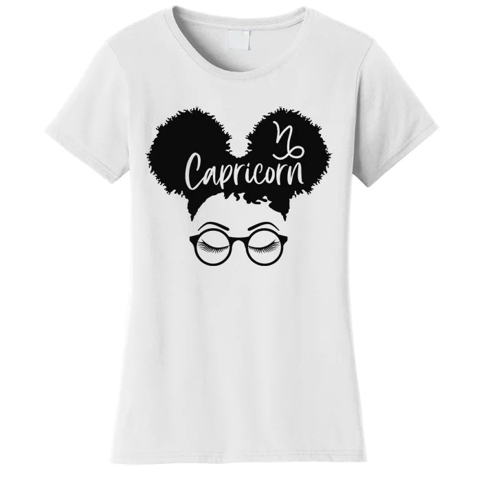 Capricorn Zodiac Sign Afro Puffs African Hair Buns Astrology Women's T-Shirt