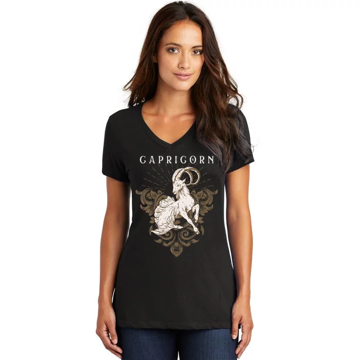 Capricorn Zodiac Sign Horoscope Astrology Birthday Women's V-Neck T-Shirt