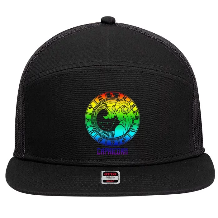 Capricorn Zodiac Sign Rainbow December January Birthday 7 Panel Mesh Trucker Snapback Hat