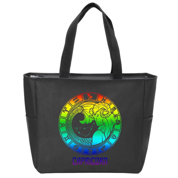 Capricorn Zodiac Sign Rainbow December January Birthday Zip Tote Bag