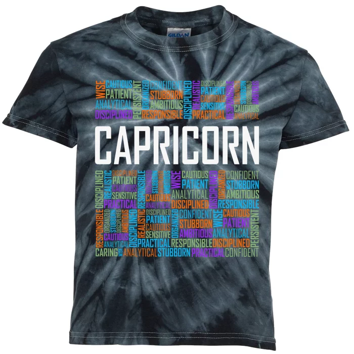 Capricorn Zodiac Traits Horoscope Astrology Sign Kids Tie-Dye T-Shirt