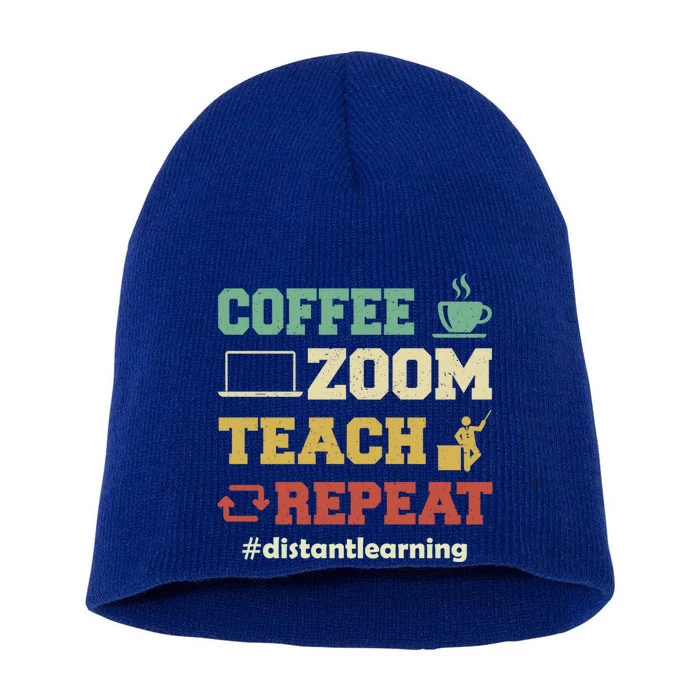 Coffee Zoom Teach Repeat Retro Teacher Distance Learning Gift Short Acrylic Beanie