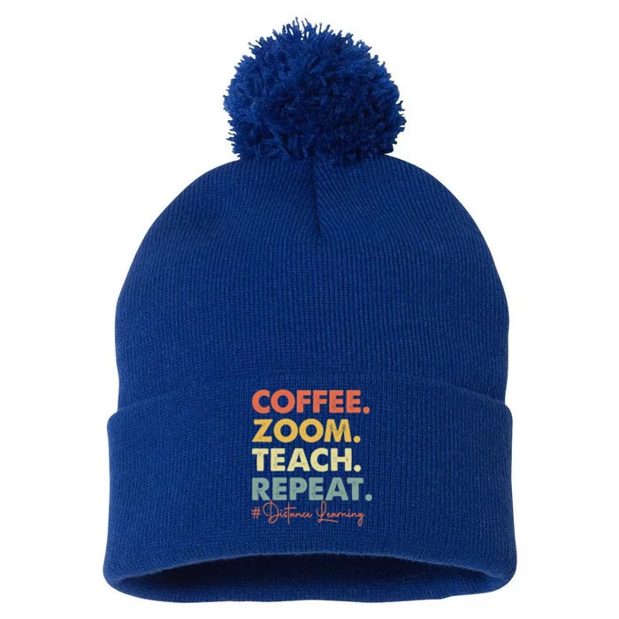 Coffee Zoom Teach Repeat Virtual Teacher Distance Learning Cute Gift Pom Pom 12in Knit Beanie