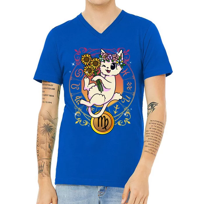 Cat Zodiac Virgo Horoscope Astrology Funny Gift V-Neck T-Shirt