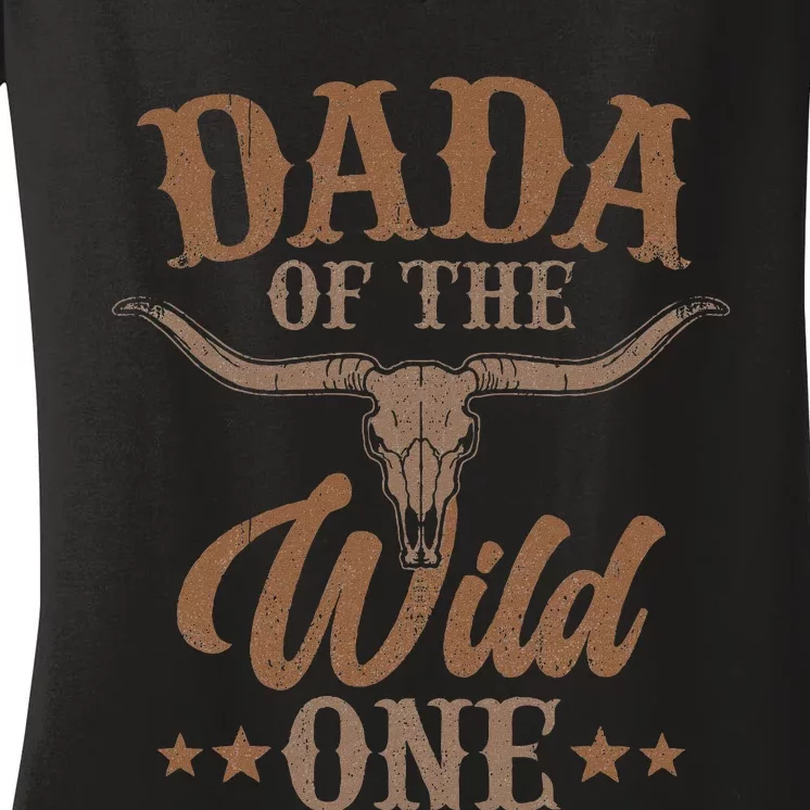 Dada 1st First Birthday Cowboy Western Rodeo Party Matching Women's V-Neck T-Shirt