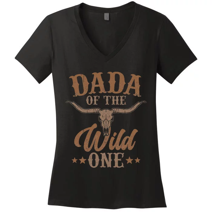 Dada 1st First Birthday Cowboy Western Rodeo Party Matching Women's V-Neck T-Shirt