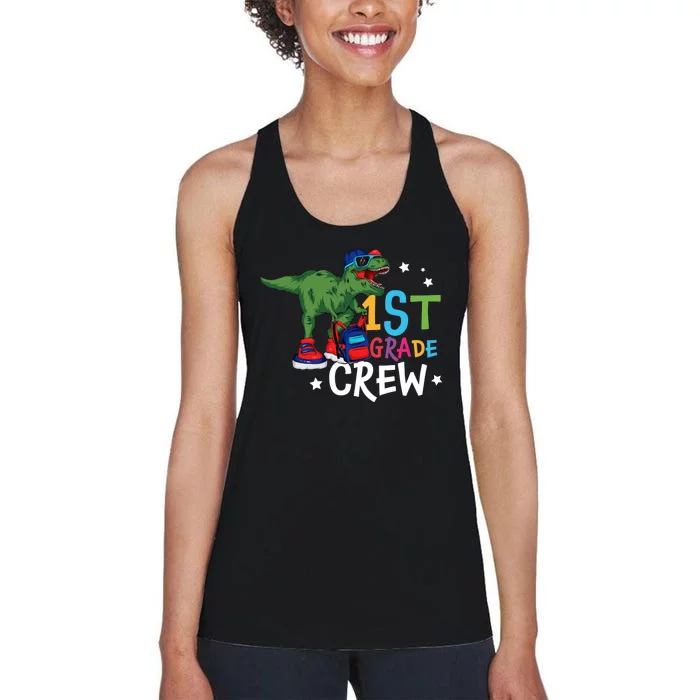 Dinosaur 1st Grade Crew Team 1st Grade Back To School First Day Of School Women's Racerback Tank