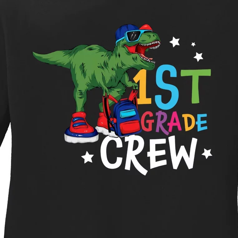 Dinosaur 1st Grade Crew Team 1st Grade Back To School First Day Of School Ladies Long Sleeve Shirt