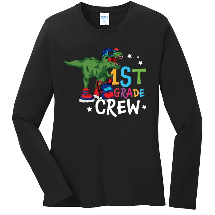 Dinosaur 1st Grade Crew Team 1st Grade Back To School First Day Of School Ladies Long Sleeve Shirt