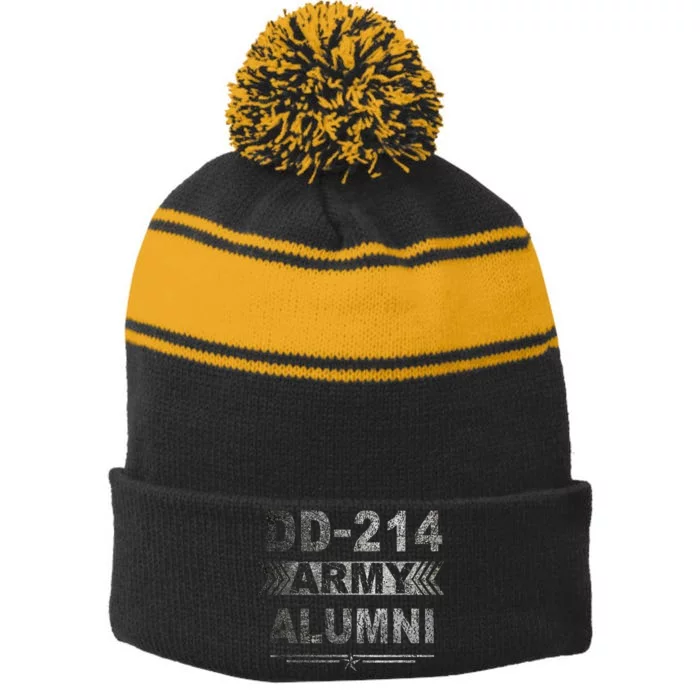 DD 214 Army Alumni Military Veteran Retirement Gifts Stripe Pom Pom Beanie