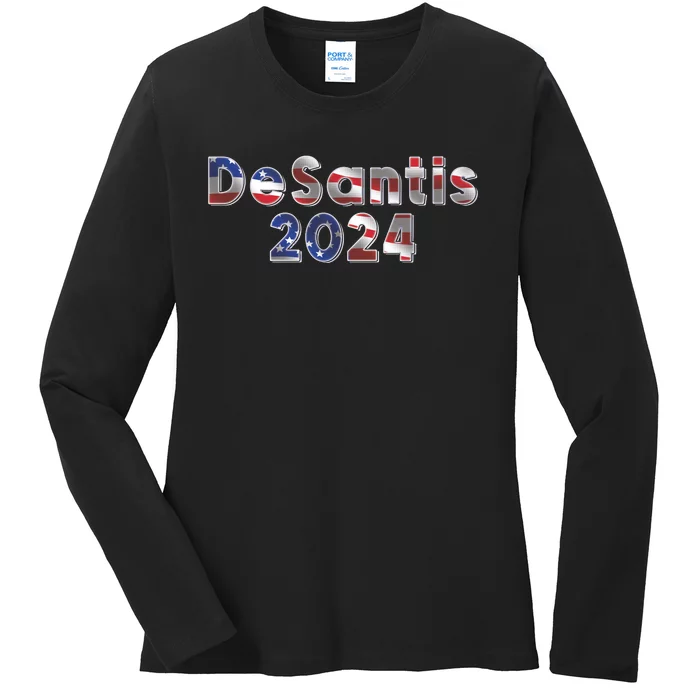 DeSantis 2024 American Flag Ladies Long Sleeve Shirt