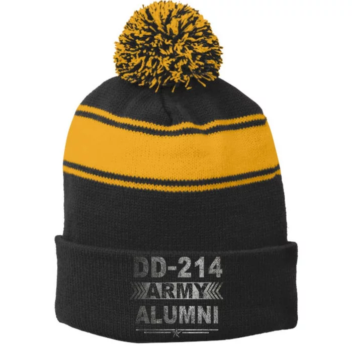 DD 214 Army Alumni Military Veteran Retirement Gifts Stripe Pom Pom Beanie