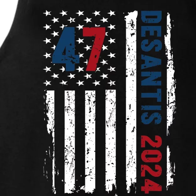 DeSantis 2024 American Flag For President Ron DeSantis 2024 Ladies Tri-Blend Wicking Tank